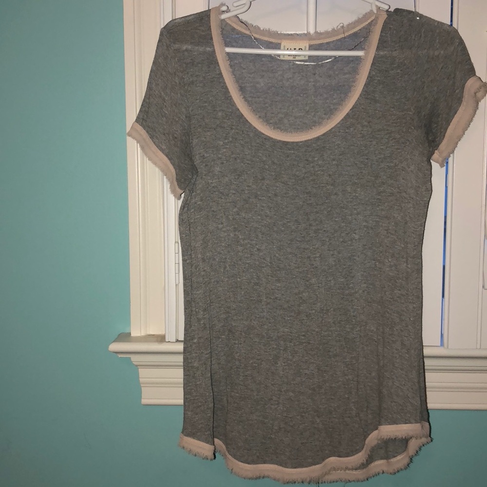 Cute gray top with light pink frayed trim from HIP